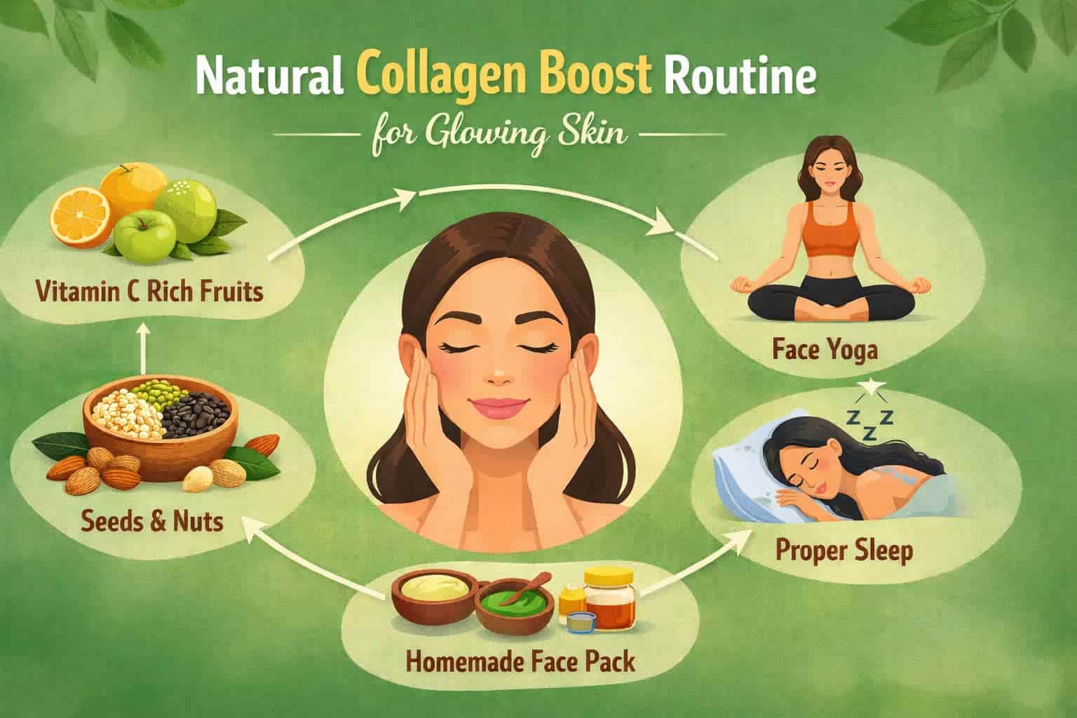 प्राकृतिक तरीके से कोलेजन बढ़ाने के उपाय – glowing और tight skin के लिए collagen boost routine